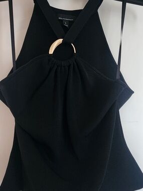 White House Black Market Black Halter Top with Gold Ring Detail